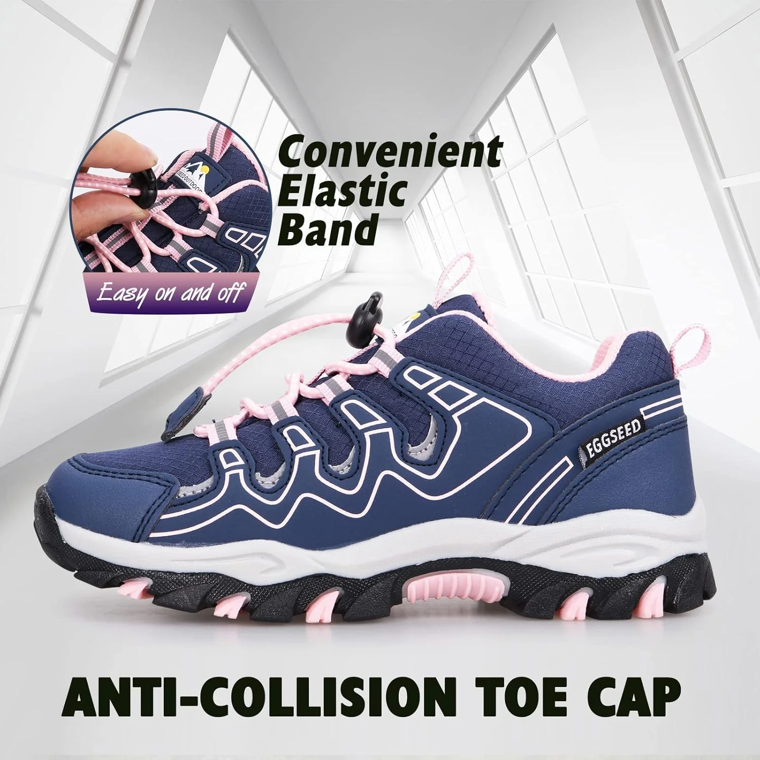 کفش‌های کتانی دخترانه UOVO، مناسب پیاده‌روی، دویدن، ورزش در فضای باز، تنیس، ضد آب، ضد لغزش، سایز 11، آبی صورتی