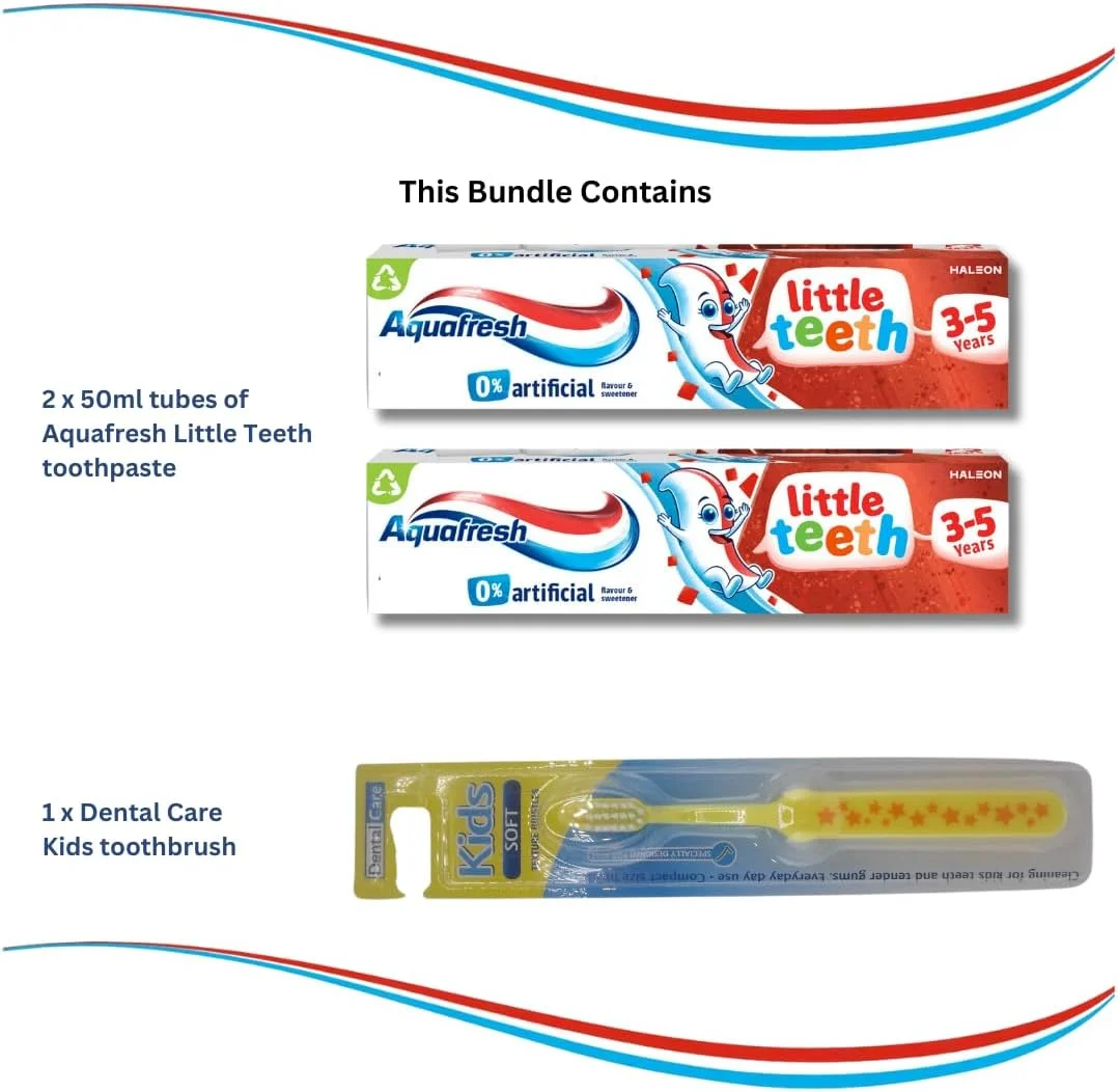 مجموعه خمیر دندان کودک Aquafresh Little Teeth - شامل 2 عدد خمیر دندان 50 میلی لیتری Aquafresh Little Teeth و 1 مسواک کودک - کیت کامل بهداشت دهان و دندان کودکان توسط Kevagh مجموعه خمیر دندان کودک Aquafresh Little Teeth - شامل 2 عدد خمیر دندان 50 میلی لیتری Aquafresh Little Teeth و 1 مسواک کودک - کیت کامل بهداشت دهان و دندان کودکان توسط Kevagh