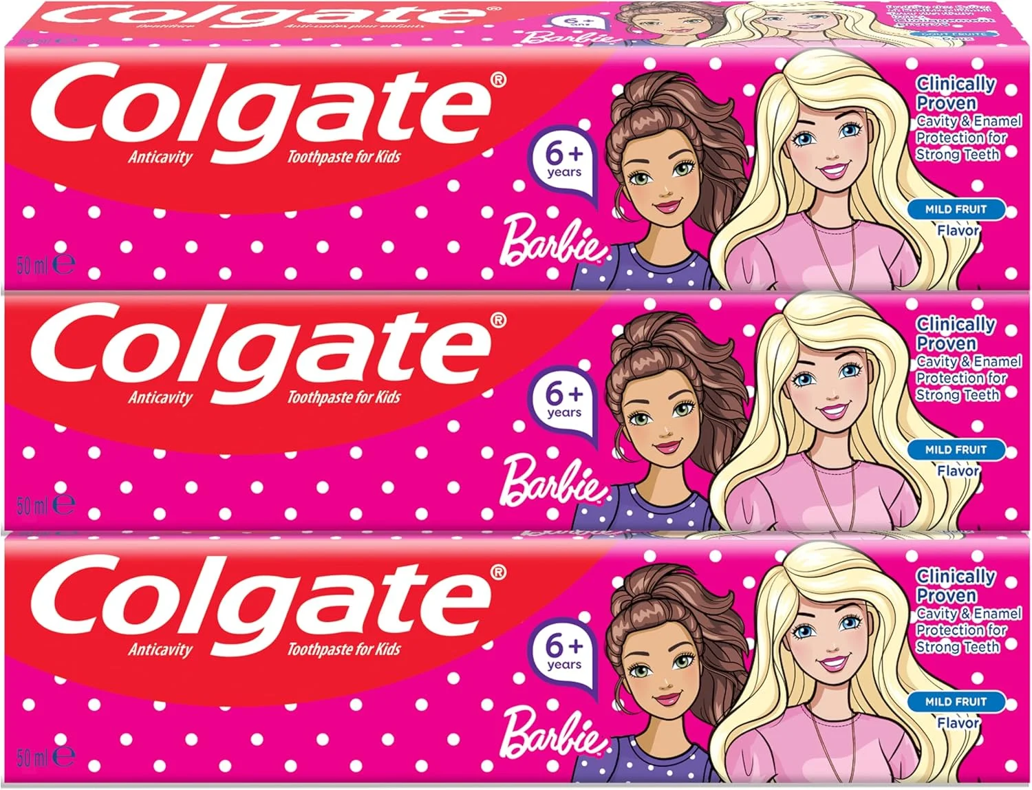 خمیر دندان کودک کلگیت باربی، خمیر دندان حاوی فلوراید، 6+ سال، 3x50 میلی لیتر، بسته 3 عددی