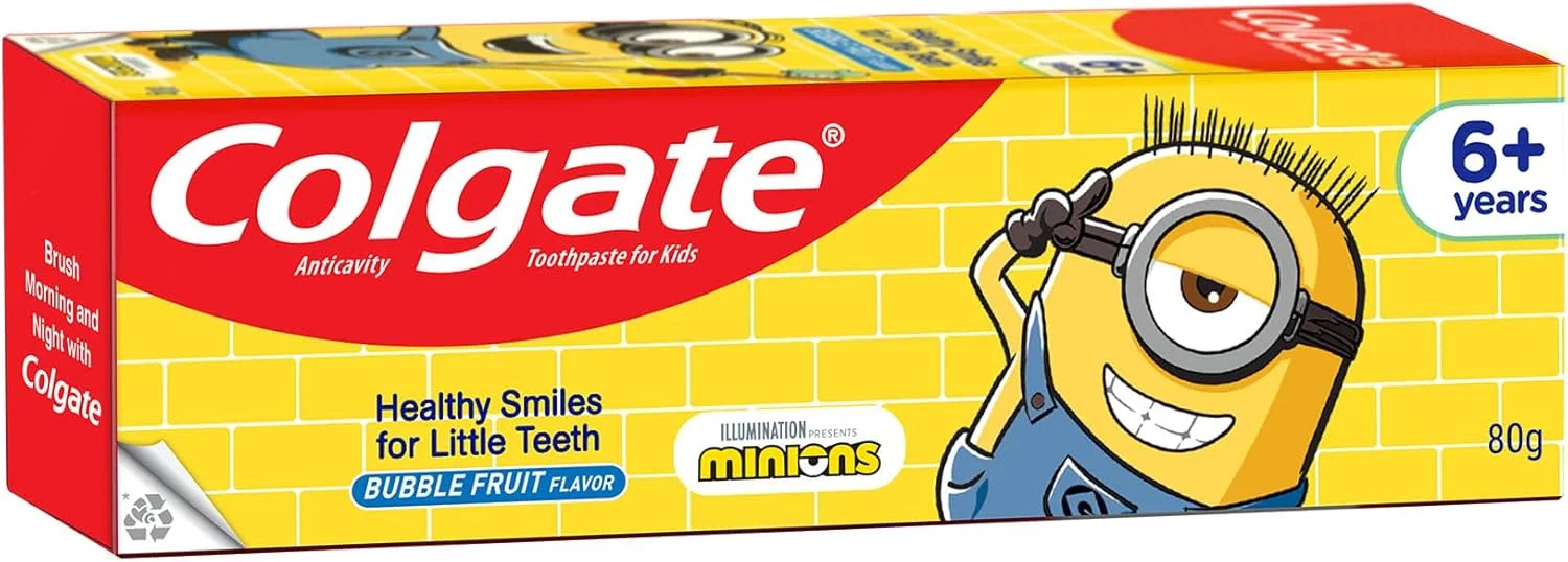 خمیر دندان کودک کلگیت، محافظت ملایم برای 6+ سال، مینیون ها، طعم میوه ای بادکنکی، 80 گرم
