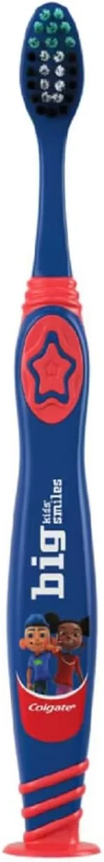 مسواک کودک کلگیت 6-9 سال | برس های نرم با ارتفاع چندگانه دندان های بزرگ و کوچک را تمیز می کنند | نوک گرد برای دسترسی آسان به دندان های عقب | مکنده برای نگهداری عمودی | راهنمای خمیر دندان با موهای سفید