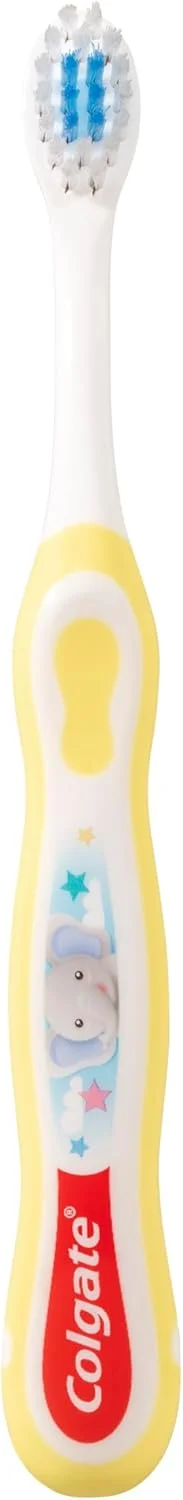 مسواک کودک کلگیت 0-2 سال، مسواک نوزاد، برس های فوق العاده نرم، به آرامی و به طور موثر اولین دندان ها را تمیز می کند، سر برس کوچک، راهنمای خمیر دندان با موهای آبی، دسته ضد لغزش