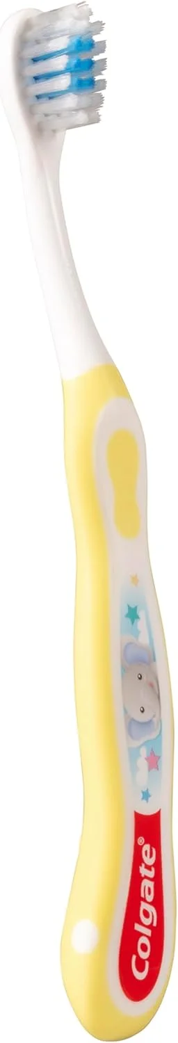 مسواک کودک کلگیت 0-2 سال، مسواک نوزاد، برس های فوق العاده نرم، به آرامی و به طور موثر اولین دندان ها را تمیز می کند، سر برس کوچک، راهنمای خمیر دندان با موهای آبی، دسته ضد لغزش