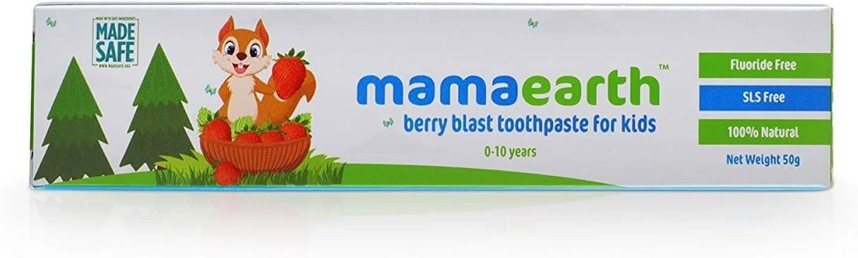خمیر دندان 100% طبیعی طعم بری انفجاری ماماearth برای کودکان، بدون فلوراید و SLS | ایمن در صورت بلعیده شدن، تقویت کننده دندان و لثه، حاوی آلوئه ورا و استویا | مناسب کودکان 12 ماهه تا 4 ساله | 50 گرم (بسته 2 عددی)