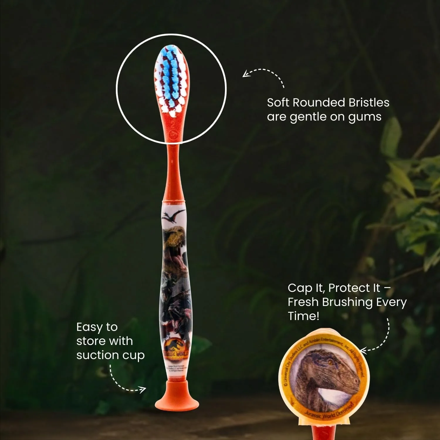 ست مسافرتی مراقبت از دهان و دندان کودکان Mr White با طرح دنیای ژوراسیک، شامل خمیر دندان با طعم توت فرنگی و مسواک با درپوش محافظ، مکنده، دسته راحت و برس نرم