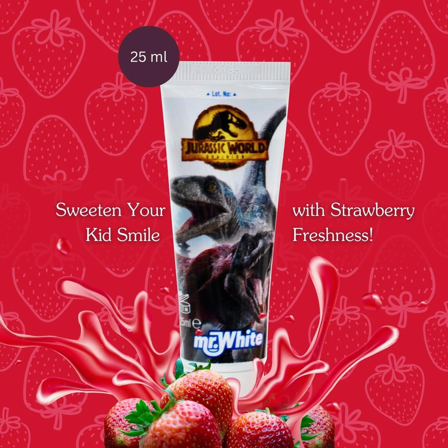 ست مسافرتی مراقبت از دهان و دندان کودکان Mr White با طرح دنیای ژوراسیک، شامل خمیر دندان با طعم توت فرنگی و مسواک با درپوش محافظ، مکنده، دسته راحت و برس نرم