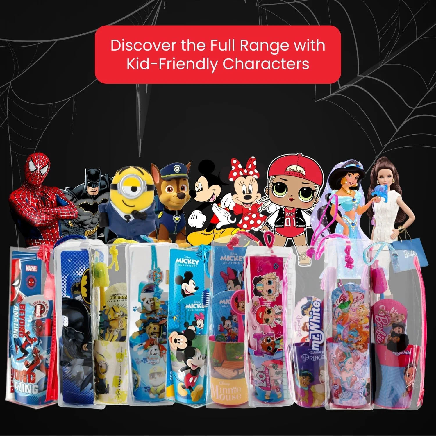 ست مسواک کودکانه مرد عنکبوتی مارول - مسواک با برس نرم به همراه پایه مکنده و درپوش محافظ، خمیر دندان با طعم نعناع و لیوان چند منظوره | کیت مراقبت از دهان و دندان مناسب برای کودکان 3 سال به بالا