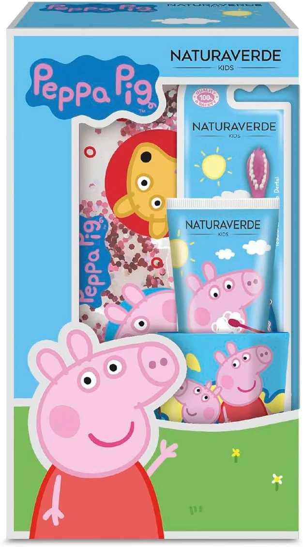 ست هدیه بهداشت دهان و دندان ناتوراورد پپا پیگ شامل مسواک دستی، خمیر دندان کودک با طعم توت فرنگی 75 میلی لیتر، لیوان و کیف اکلیلی ست هدیه بهداشت دهان و دندان ناتوراورد پپا پیگ شامل مسواک دستی، خمیر دندان کودک با طعم توت فرنگی 75 میلی لیتر، لیوان و کیف اکلیلی