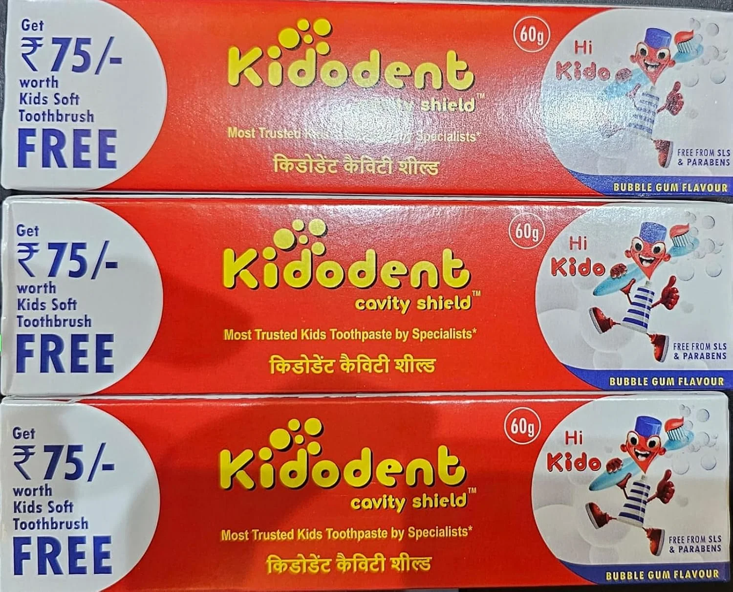 خمیر دندان کودک کیدودنت با طعم میوه ای بسته سه عددی به همراه سه عدد مسواک رایگان (بسته بندی جدید) خمیر دندان کودک کیدودنت با طعم میوه ای بسته سه عددی به همراه سه عدد مسواک رایگان (بسته بندی جدید)