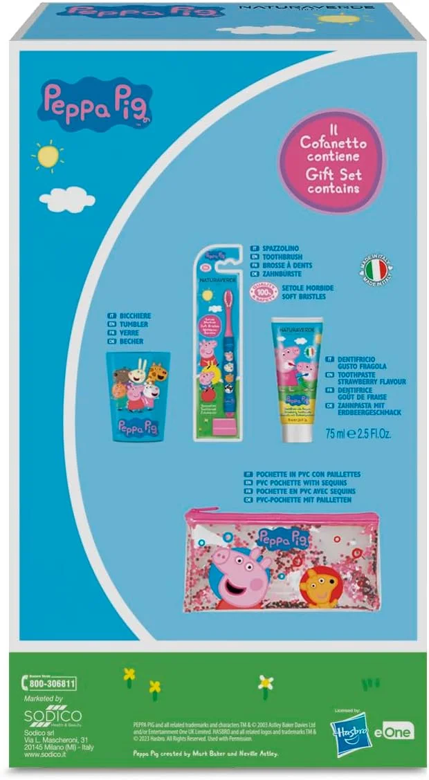 ست هدیه بهداشت دهان و دندان ناتوراورد پپا پیگ شامل مسواک دستی، خمیر دندان کودک با طعم توت فرنگی 75 میلی لیتر، لیوان و کیف اکلیلی ست هدیه بهداشت دهان و دندان ناتوراورد پپا پیگ شامل مسواک دستی، خمیر دندان کودک با طعم توت فرنگی 75 میلی لیتر، لیوان و کیف اکلیلی