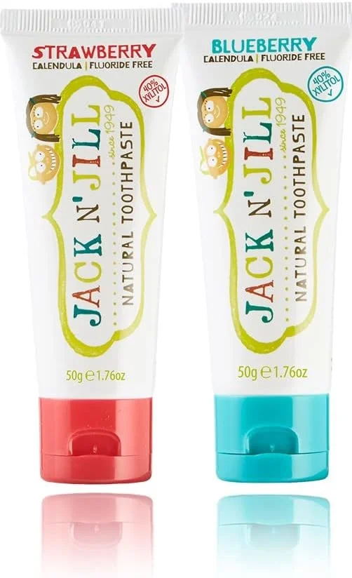 ست مسواک و خمیر دندان کودک Jack N' Jill Tickle Tooth - مسواک برقی کودک، خمیر دندان طبیعی برای کودکان، ساخته شده برای دندان های کوچک، طعم میوه ارگانیک (توت فرنگی و بلوبری)