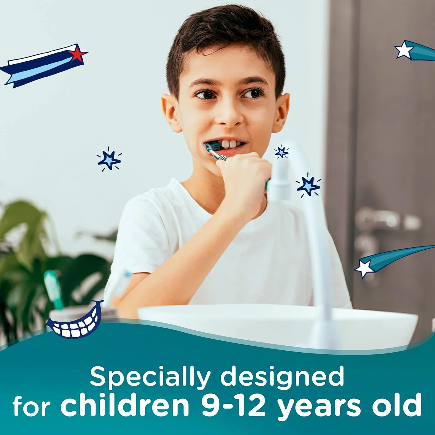 مسواک کودکانه Aquafresh Advance، توسعه یافته توسط متخصصان دندانپزشکی برای کودکان 9 تا 12 ساله، بسته بندی بدون پلاستیک، مسواک نرم