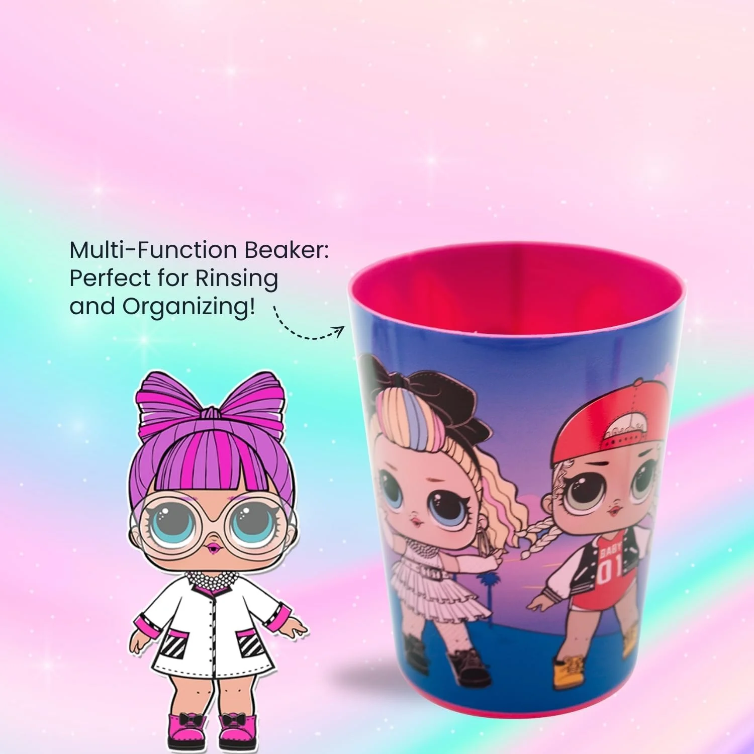 ست مسواک کودکانه LOL Surprise Dolls شامل مسواک با درپوش محافظ و موهای نرم، خمیر دندان با طعم توت فرنگی و لیوان چند منظوره برای کودکان 3 سال به بالا ست مسواک کودکانه LOL Surprise Dolls شامل مسواک با درپوش محافظ و موهای نرم، خمیر دندان با طعم توت فرنگی و لیوان چند منظوره برای کودکان 3 سال به بالا