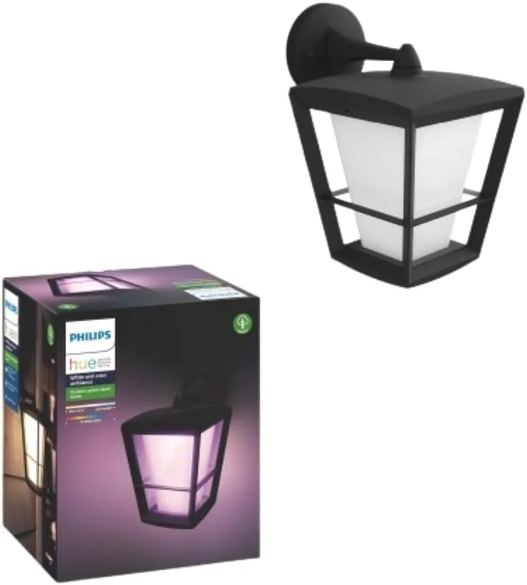 چراغ دیواری هوشمند رنگی فیلیپس Hue Econic برای فضای باز، رو به پایین (نیاز به هاب Hue، سازگار با نور هوشمند با Alexa، Apple Homekit و Google Assistant)، مشکی
