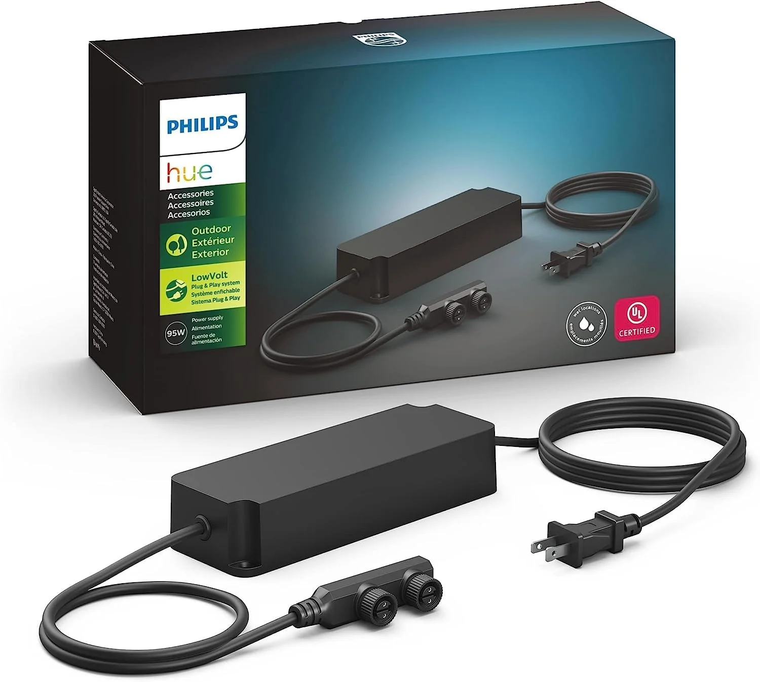منبع تغذیه 100 واتی مشکی Philips Hue Outdoor - اتصال چندگانه چراغ‌های ولتاژ پایین بیرونی Hue تا مجموع 100 وات - بسته 1 عددی - نیازمند Hue Bridge - ضد آب و هوا