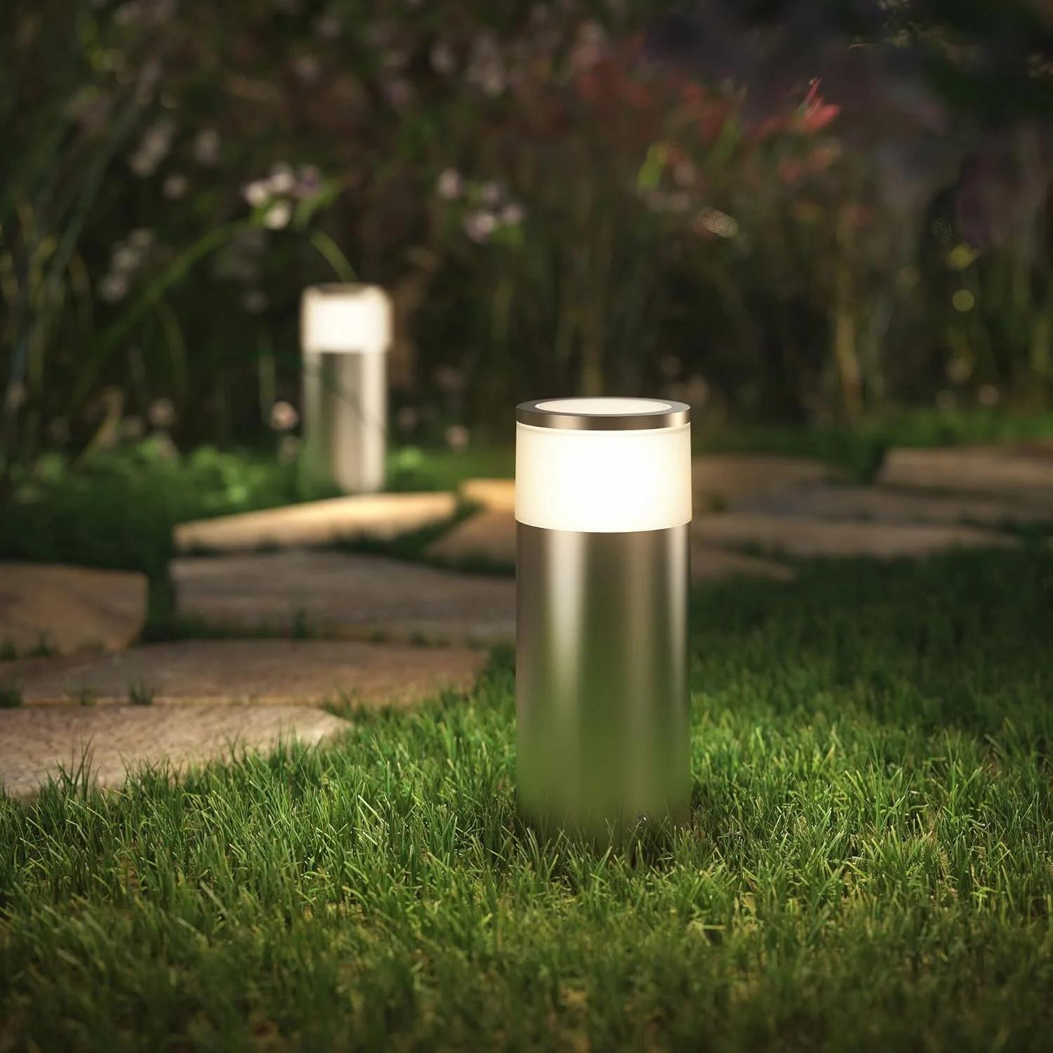 پایه چراغ هوشمند فضای باز Philips Hue Calla با رنگ سفید و رنگی (خاکستری INOX) برای نورپردازی هوشمند فضای باز خانه، پاسیو، تراس و باغ
