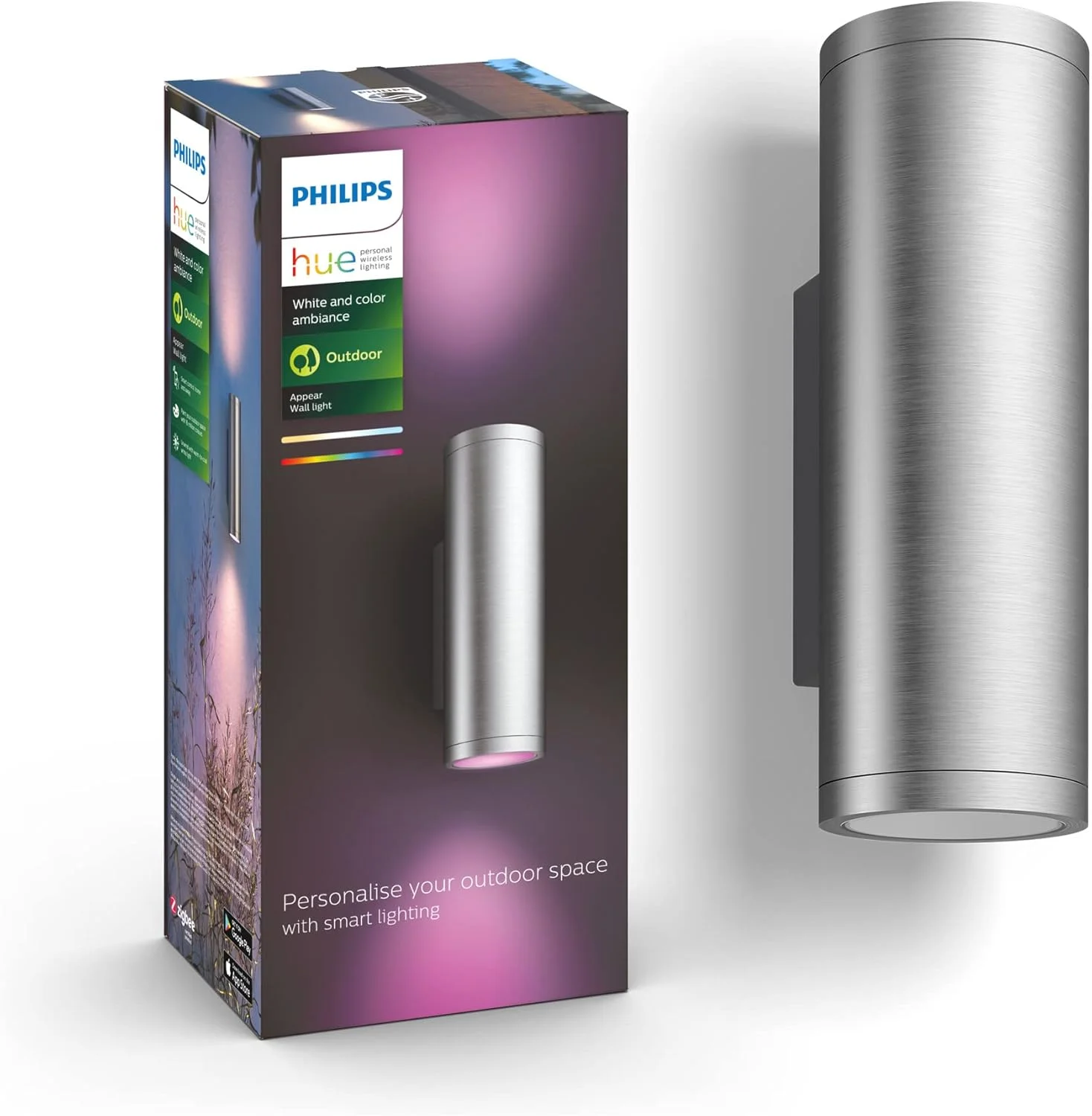چراغ دیواری هوشمند LED بیرونی Philips Hue Appear INOX White and Colour Ambiance، سازگار با Alexa، Google Assistant و Apple HomeKit چراغ دیواری هوشمند LED بیرونی Philips Hue Appear INOX White and Colour Ambiance، سازگار با Alexa، Google Assistant و Apple HomeKit