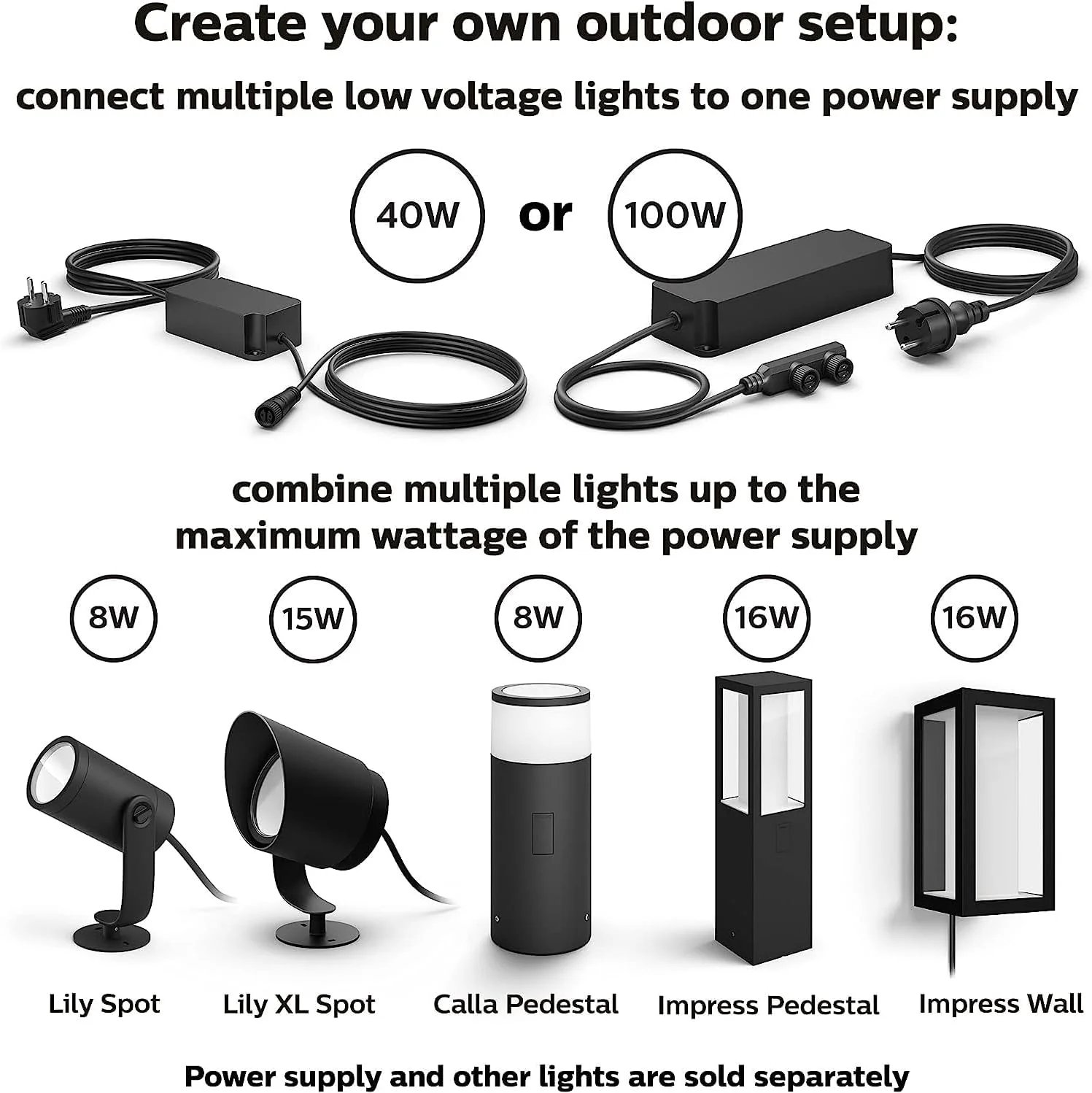 منبع تغذیه 100 واتی مشکی Philips Hue Outdoor - اتصال چندگانه چراغهای ولتاژ پایین بیرونی Hue تا مجموع 100 وات - بسته 1 عددی - نیازمند Hue Bridge - ضد آب و هوا منبع تغذیه 100 واتی مشکی Philips Hue Outdoor - اتصال چندگانه چراغهای ولتاژ پایین بیرونی Hue تا مجموع 100 وات - بسته 1 عددی - نیازمند Hue Bridge - ضد آب و هوا