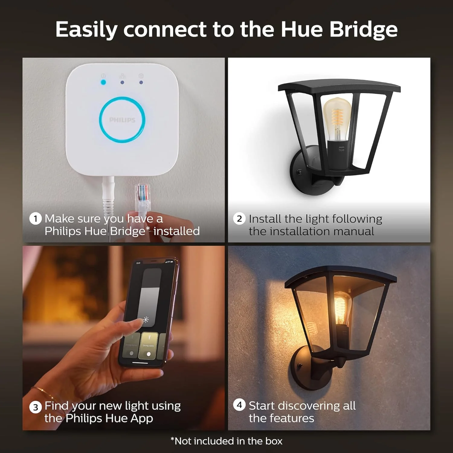چراغ دیواری بیرونی Philips Hue White Ambiance Inara، سازگار با Alexa، Homekit و Google Assistant (نیاز به Hue Hub دارد) چراغ دیواری بیرونی Philips Hue White Ambiance Inara، سازگار با Alexa، Homekit و Google Assistant (نیاز به Hue Hub دارد)
