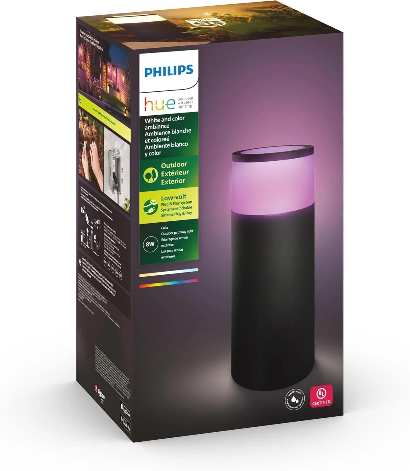 چراغ مسیر هوشمند بیرونی Philips Hue Calla - چراغ های LED سفید و رنگی برای پیاده رو - نورپردازی ولتاژ پایین - بسته 1 عددی - نیاز به پل و منبع تغذیه دارد - کنترل با برنامه و صدا - ضد آب و هوا