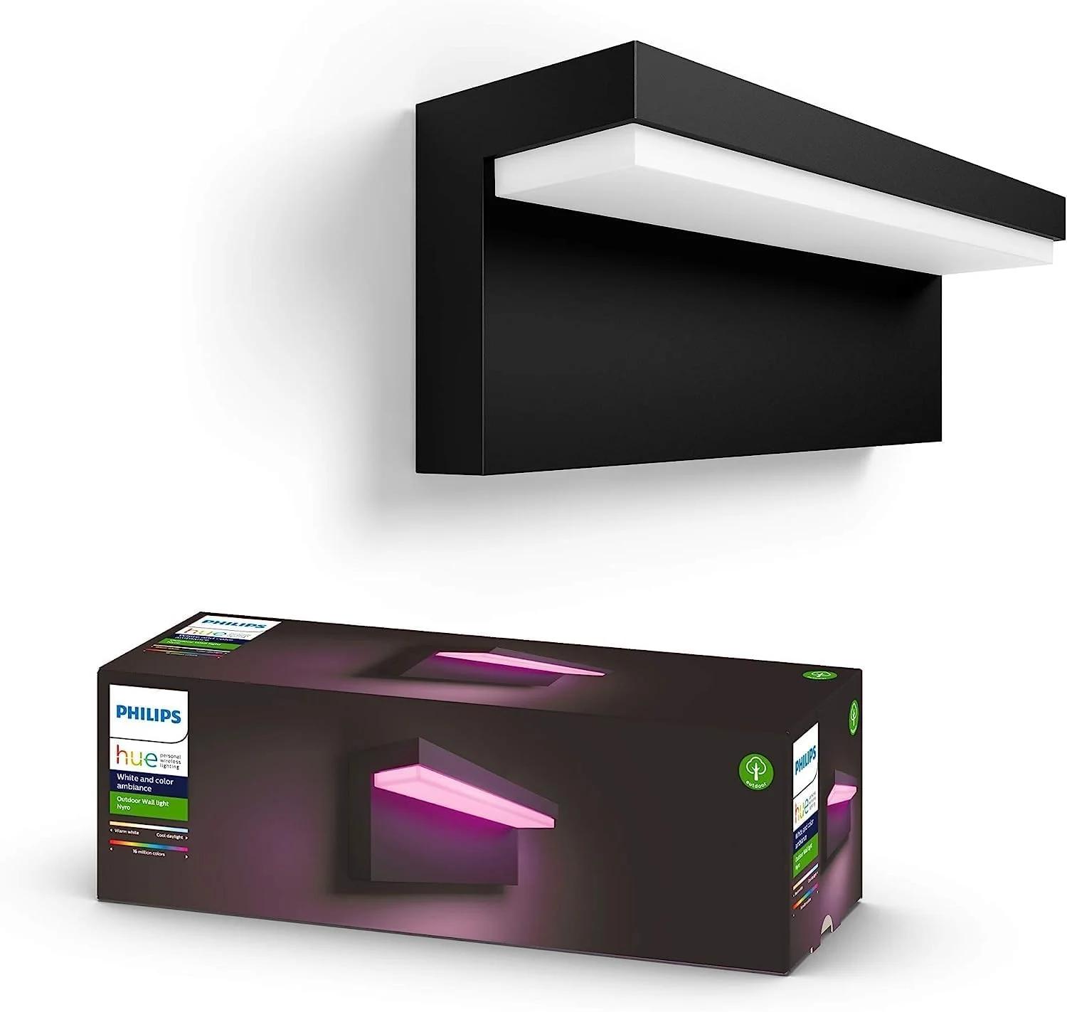 چراغ دیواری هوشمند LED فیلیپس Hue Nyro با قابلیت تغییر رنگ و نور سفید، مناسب فضای باز باغ و پاسیو. [مشکی] سازگار با الکسا، گوگل اسیستنت و اپل هوم کیت
