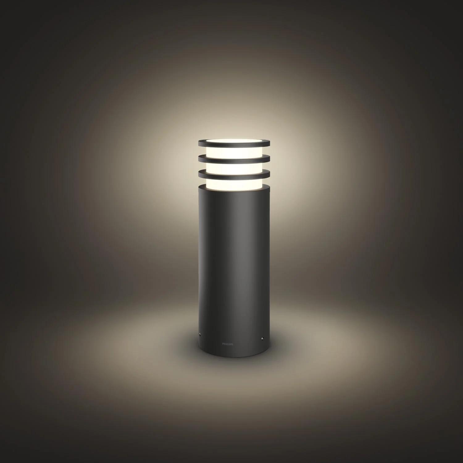چراغ پایه دار هوشمند LED سفید فیلیپس Hue Lucca مناسب فضای باز، برای باغ و پاسیو. سازگار با الکسا، گوگل اسیستنت و اپل هوم کیت، بسته 1 عددی