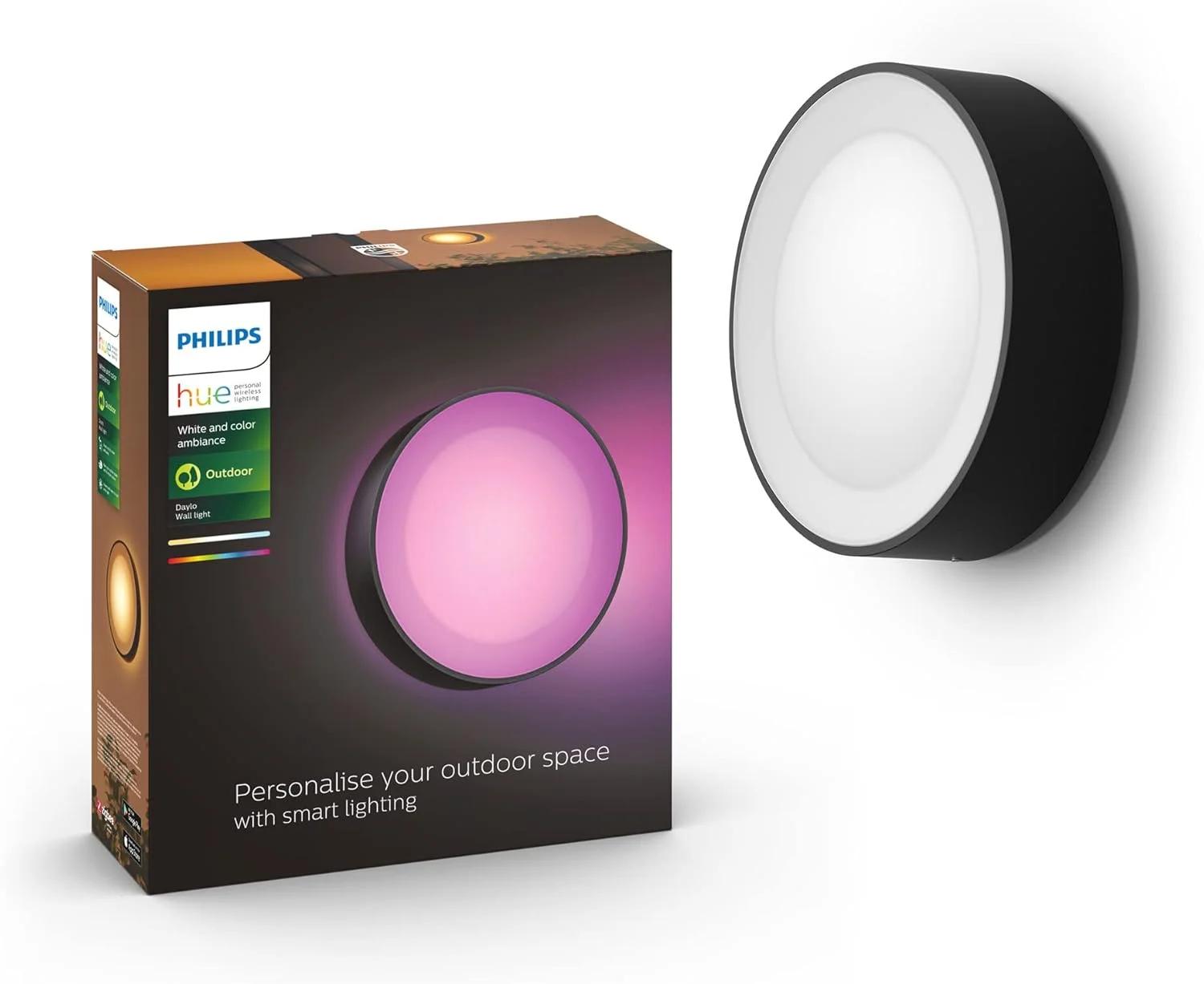 چراغ دیواری هوشمند LED فضای باز Philips Hue Daylo White & Colour Ambiance، برای باغ، پاسیو. [مشکی] سازگار با الکسا