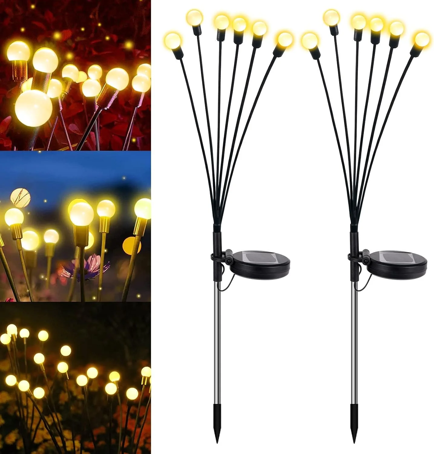 چراغ های خورشیدی باغی KASTWAVE، بسته 2 عددی چراغ های شب تاب خورشیدی 6LED، چراغ های خورشیدی ضد آب با 2 حالت نوردهی، چراغ های تزئینی خورشیدی باغ حیاط پاسیو مسیر، نور سفید گرم