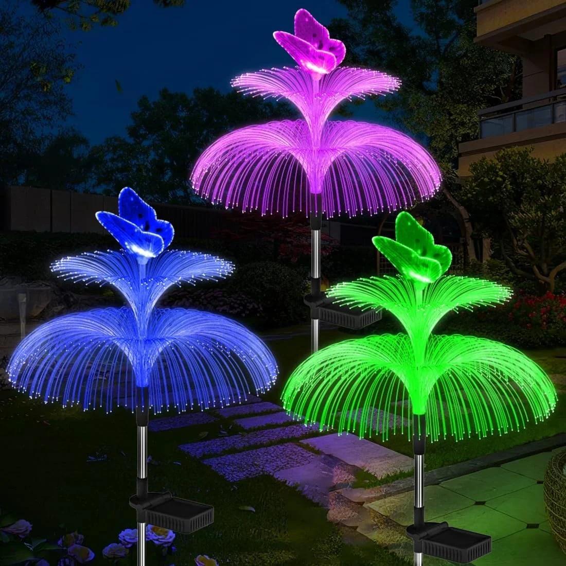 ست 3 عددی چراغ خورشیدی مسیر کریسمس، چراغ های فواره ای زیبا با تغییر رنگ، چراغ های LED خورشیدی ضد آب برای دکوراسیون باغ، پاسیو، راهرو، راه پله، پیاده رو، سالن، چمن