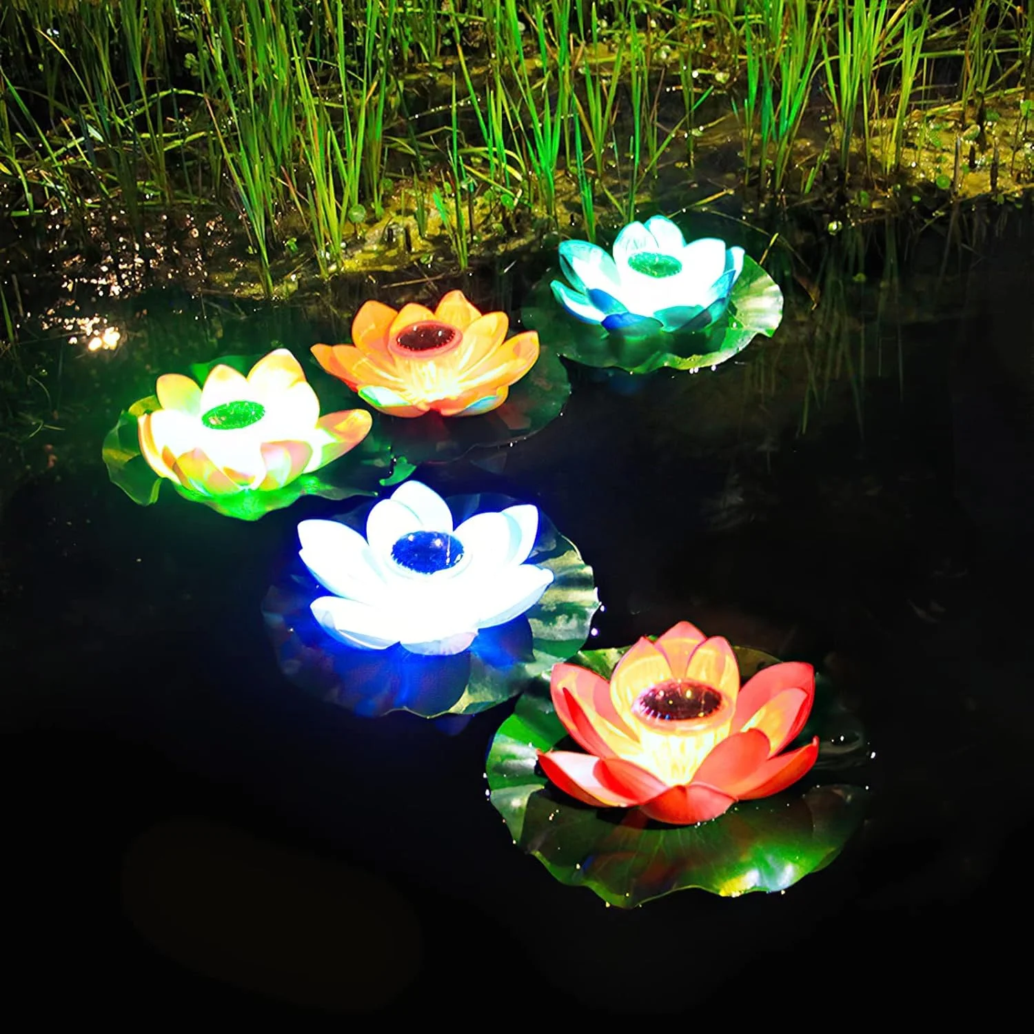 چراغ های خورشیدی فضای باز، چراغ های گل لوتوس خورشیدی، 1 عدد چراغ باغ LED، چراغ های شناور استخر، دکوراسیون گل لوتوس، دکور حوض شناور، برای استخر باغ آکواریوم عروسی یا دکوراسیون مهمانی