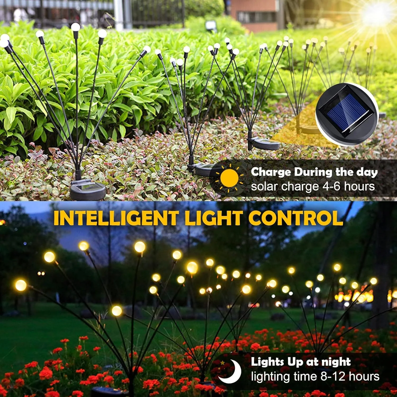 چراغ های خورشیدی باغی KASTWAVE، بسته 2 عددی چراغ های شب تاب خورشیدی 6LED، چراغ های خورشیدی ضد آب با 2 حالت نوردهی، چراغ های تزئینی خورشیدی باغ حیاط پاسیو مسیر، نور سفید گرم