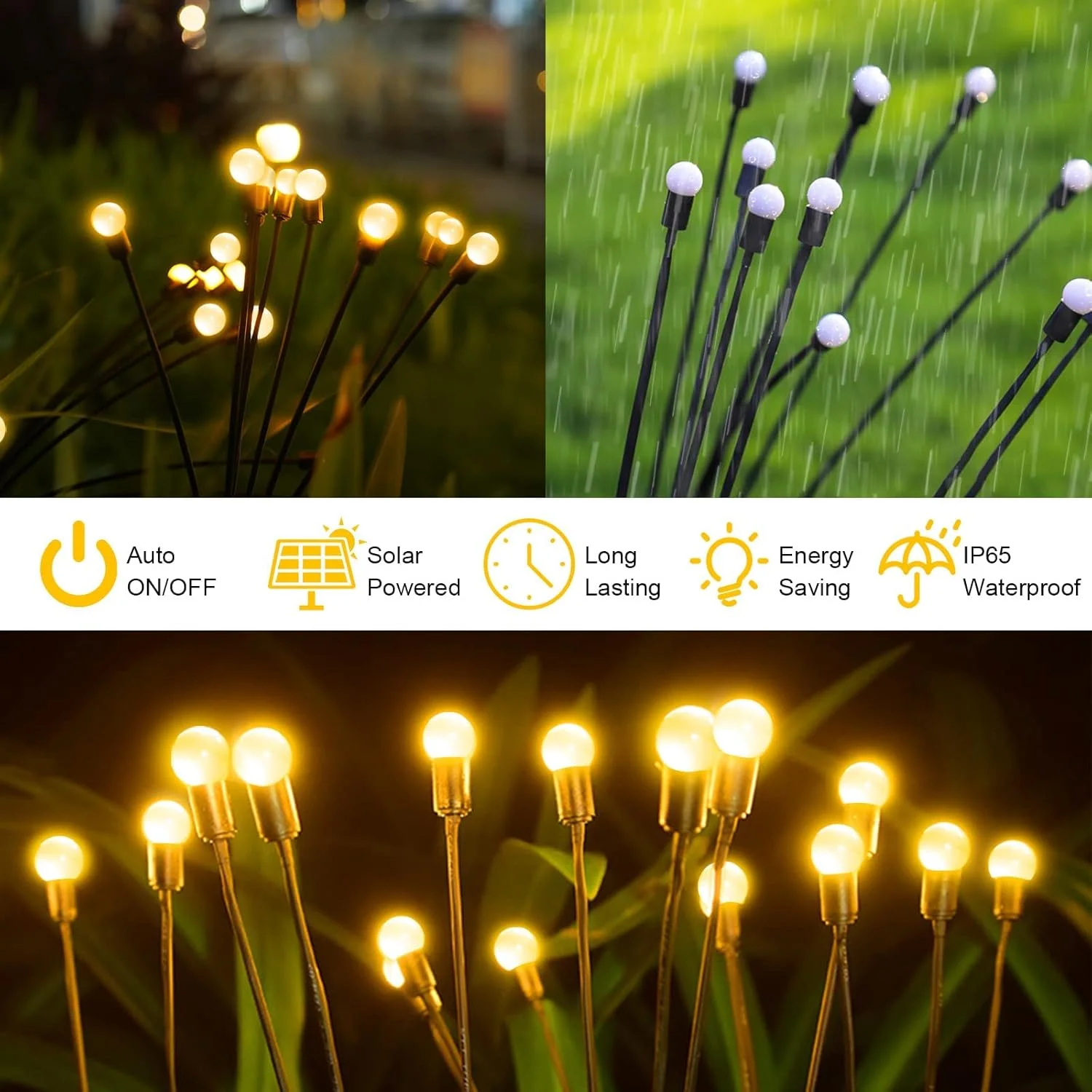 چراغ های خورشیدی باغی KASTWAVE، بسته 2 عددی چراغ های شب تاب خورشیدی 6LED، چراغ های خورشیدی ضد آب با 2 حالت نوردهی، چراغ های تزئینی خورشیدی باغ حیاط پاسیو مسیر، نور سفید گرم