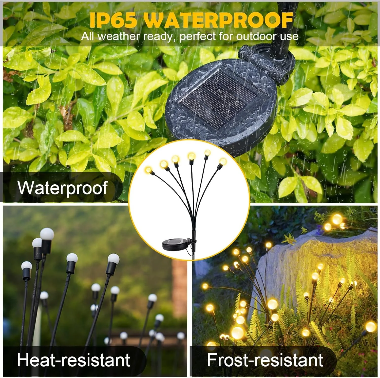 چراغ های خورشیدی باغی KASTWAVE، بسته 2 عددی چراغ های شب تاب خورشیدی 6LED، چراغ های خورشیدی ضد آب با 2 حالت نوردهی، چراغ های تزئینی خورشیدی باغ حیاط پاسیو مسیر، نور سفید گرم