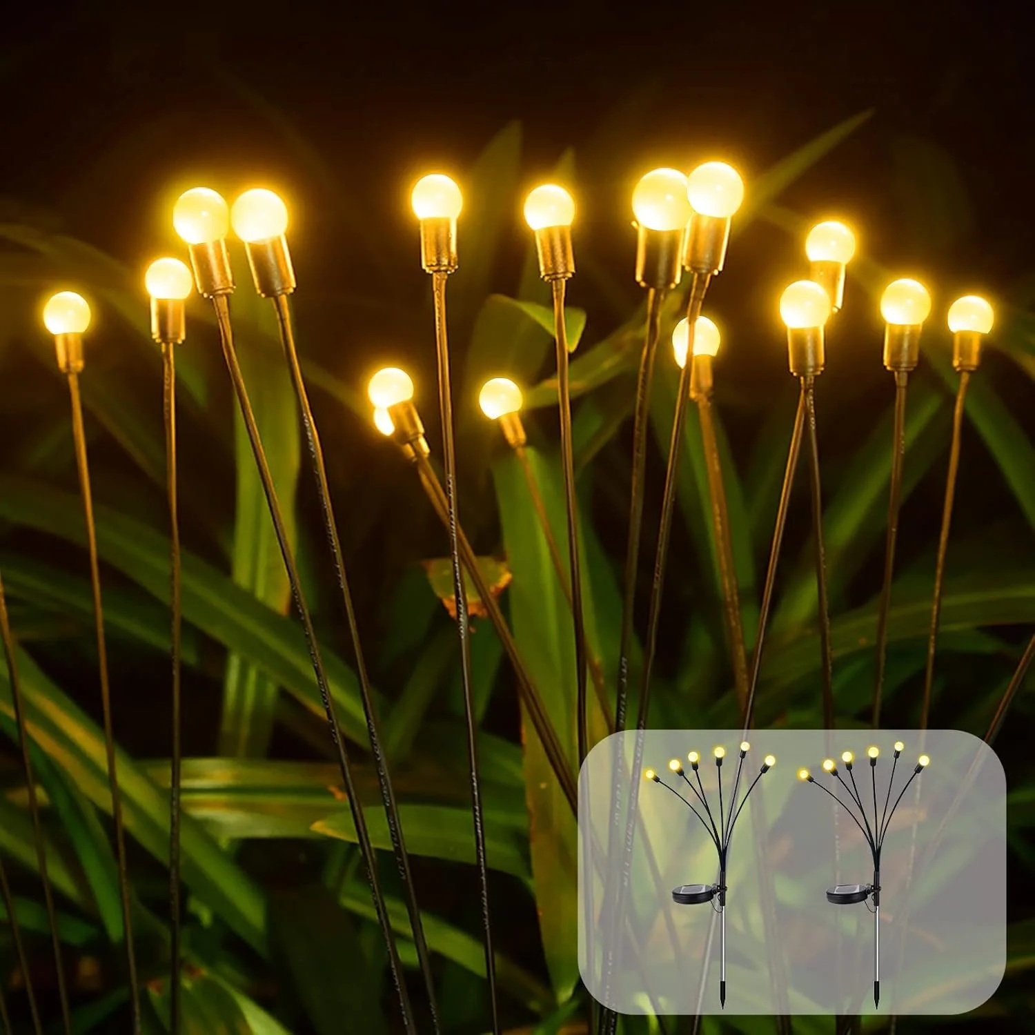 چراغ های خورشیدی باغی KASTWAVE، بسته 2 عددی چراغ های شب تاب خورشیدی 6LED، چراغ های خورشیدی ضد آب با 2 حالت نوردهی، چراغ های تزئینی خورشیدی باغ حیاط پاسیو مسیر، نور سفید گرم