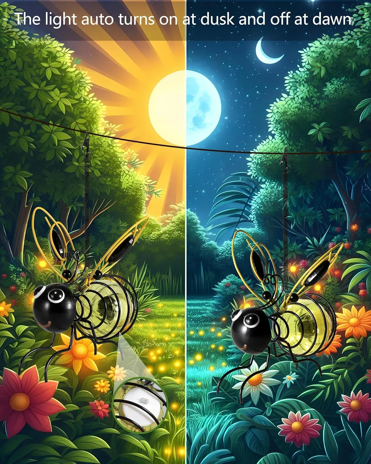 نمایشگر بیرونی نورانی - زنبور فلزی درخشان با مجسمه فنری، چراغ های تزئینی مقاوم در برابر آب و هوا با فنرهای پرشی برای باغ و پاسیو (زرد) نمایشگر بیرونی نورانی - زنبور فلزی درخشان با مجسمه فنری، چراغ های تزئینی مقاوم در برابر آب و هوا با فنرهای پرشی برای باغ و پاسیو (زرد)