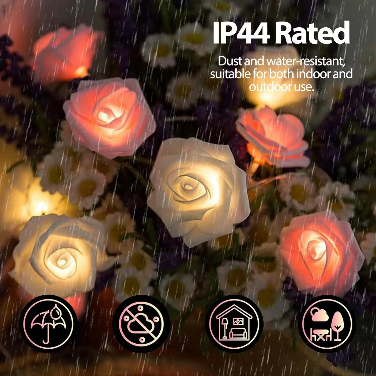 چراغهای رشتهای LED گل رز صورتی و سفید KASTWAVE، 3 متری 20 LED با باتری، ریسه گل رز مصنوعی ضد آب، دکوراسیون داخلی و خارجی برای باغ، عروسی، مهمانی، رمضان، عید چراغهای رشتهای LED گل رز صورتی و سفید KASTWAVE، 3 متری 20 LED با باتری، ریسه گل رز مصنوعی ضد آب، دکوراسیون داخلی و خارجی برای باغ، عروسی، مهمانی، رمضان، عید