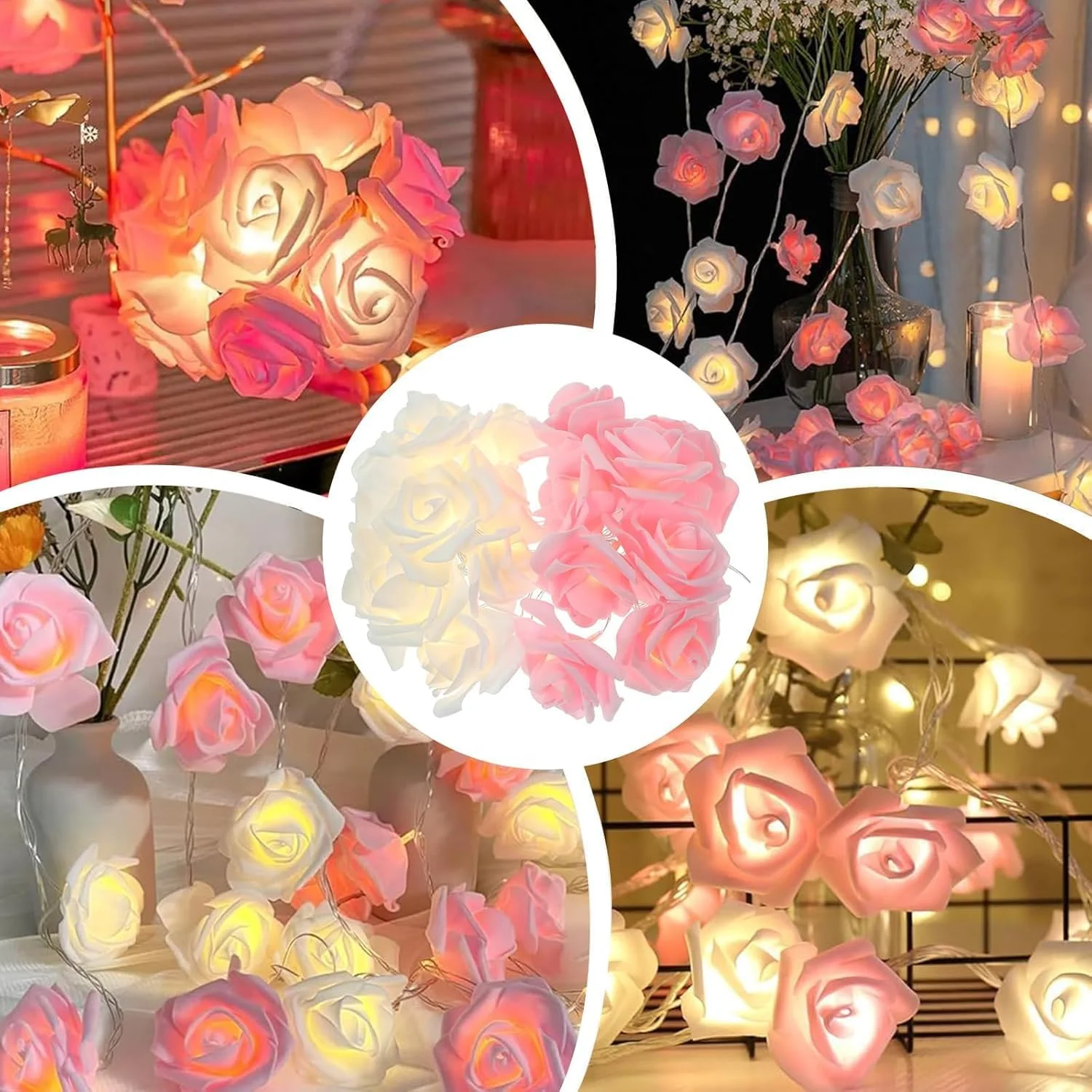 چراغهای رشتهای LED گل رز صورتی و سفید KASTWAVE، 3 متری 20 LED با باتری، ریسه گل رز مصنوعی ضد آب، دکوراسیون داخلی و خارجی برای باغ، عروسی، مهمانی، رمضان، عید چراغهای رشتهای LED گل رز صورتی و سفید KASTWAVE، 3 متری 20 LED با باتری، ریسه گل رز مصنوعی ضد آب، دکوراسیون داخلی و خارجی برای باغ، عروسی، مهمانی، رمضان، عید
