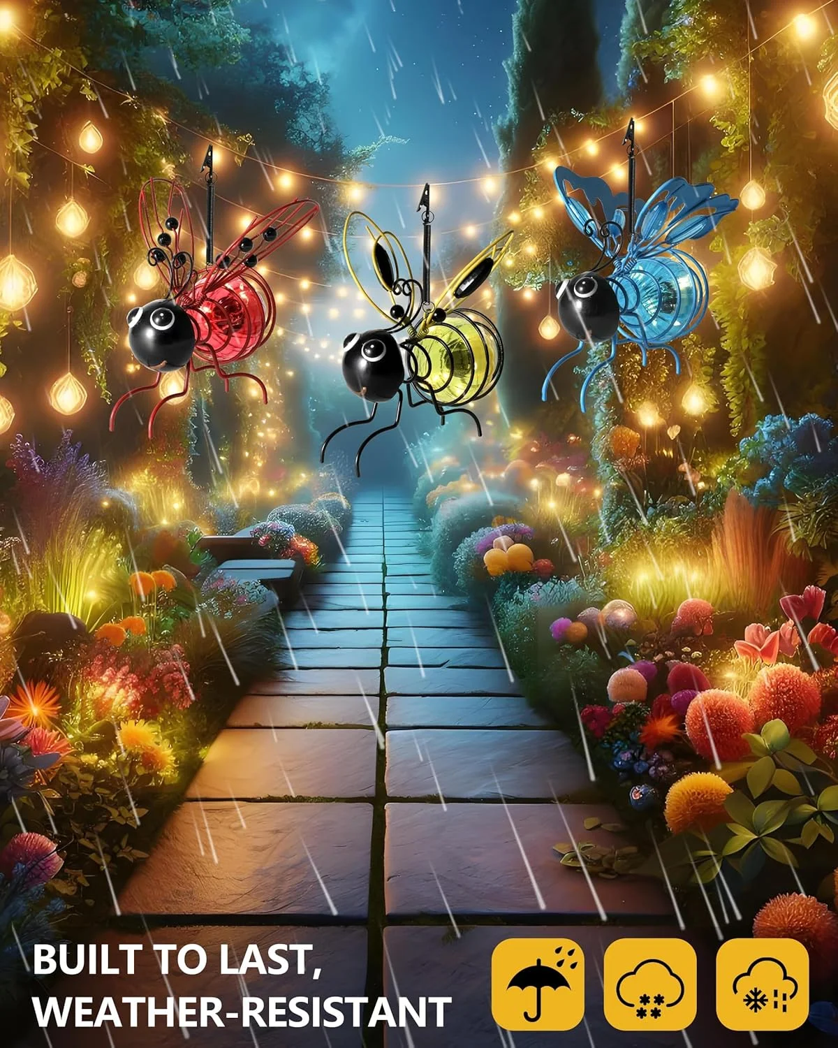 نمایشگر بیرونی نورانی - زنبور فلزی درخشان با مجسمه فنری، چراغ های تزئینی مقاوم در برابر آب و هوا با فنرهای پرشی برای باغ و پاسیو (زرد) نمایشگر بیرونی نورانی - زنبور فلزی درخشان با مجسمه فنری، چراغ های تزئینی مقاوم در برابر آب و هوا با فنرهای پرشی برای باغ و پاسیو (زرد)