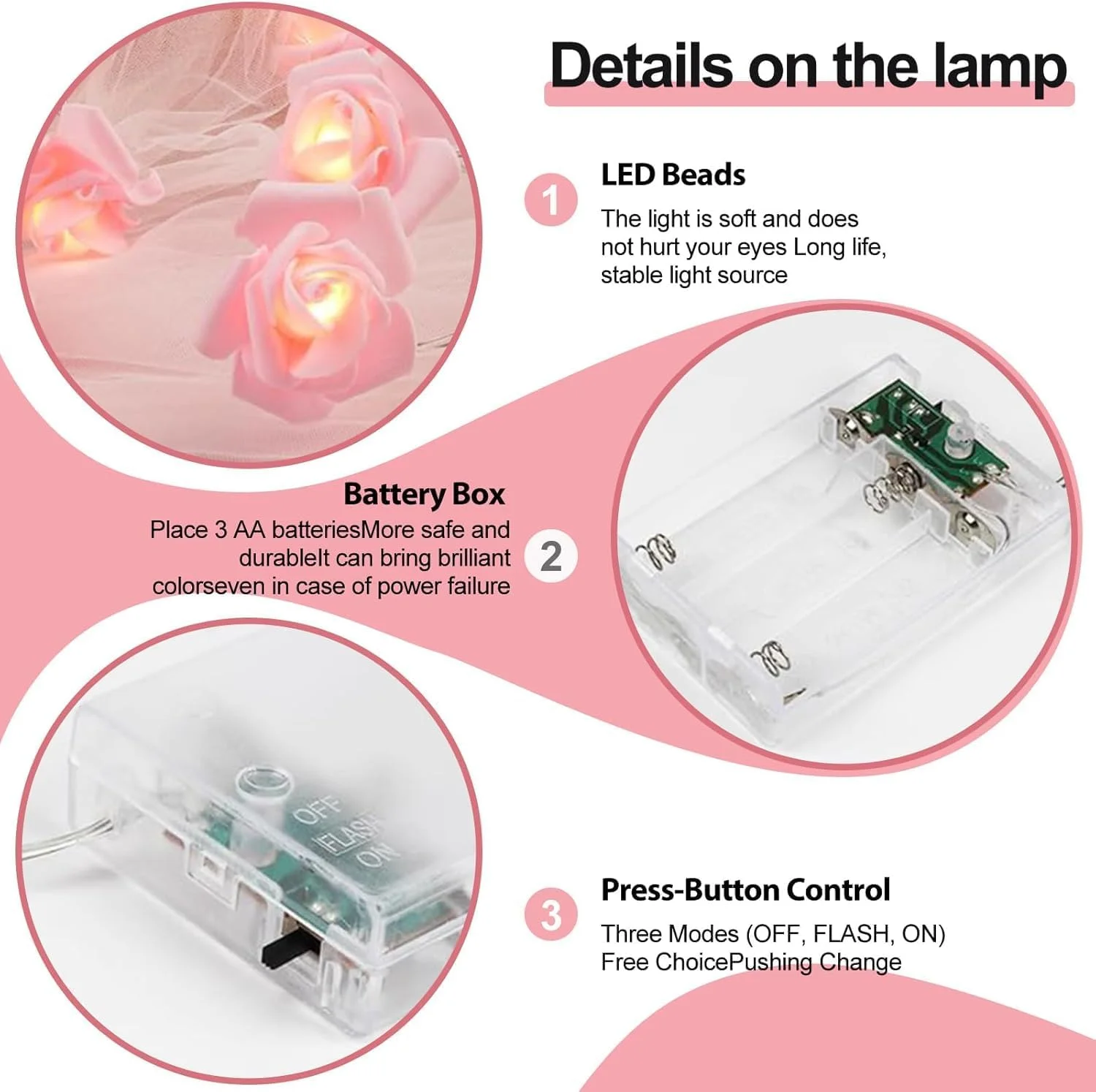 چراغهای رشتهای LED گل رز صورتی و سفید KASTWAVE، 3 متری 20 LED با باتری، ریسه گل رز مصنوعی ضد آب، دکوراسیون داخلی و خارجی برای باغ، عروسی، مهمانی، رمضان، عید چراغهای رشتهای LED گل رز صورتی و سفید KASTWAVE، 3 متری 20 LED با باتری، ریسه گل رز مصنوعی ضد آب، دکوراسیون داخلی و خارجی برای باغ، عروسی، مهمانی، رمضان، عید