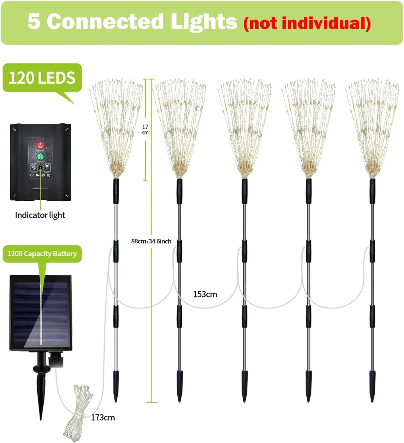 چراغ های آتش بازی خورشیدی باغ KASTWAVE، بسته 5 عددی 600 LED چند رنگ با کنترل از راه دور، چراغ های ضد آب خورشیدی برای دکوراسیون فضای باز چراغ های آتش بازی خورشیدی باغ KASTWAVE، بسته 5 عددی 600 LED چند رنگ با کنترل از راه دور، چراغ های ضد آب خورشیدی برای دکوراسیون فضای باز