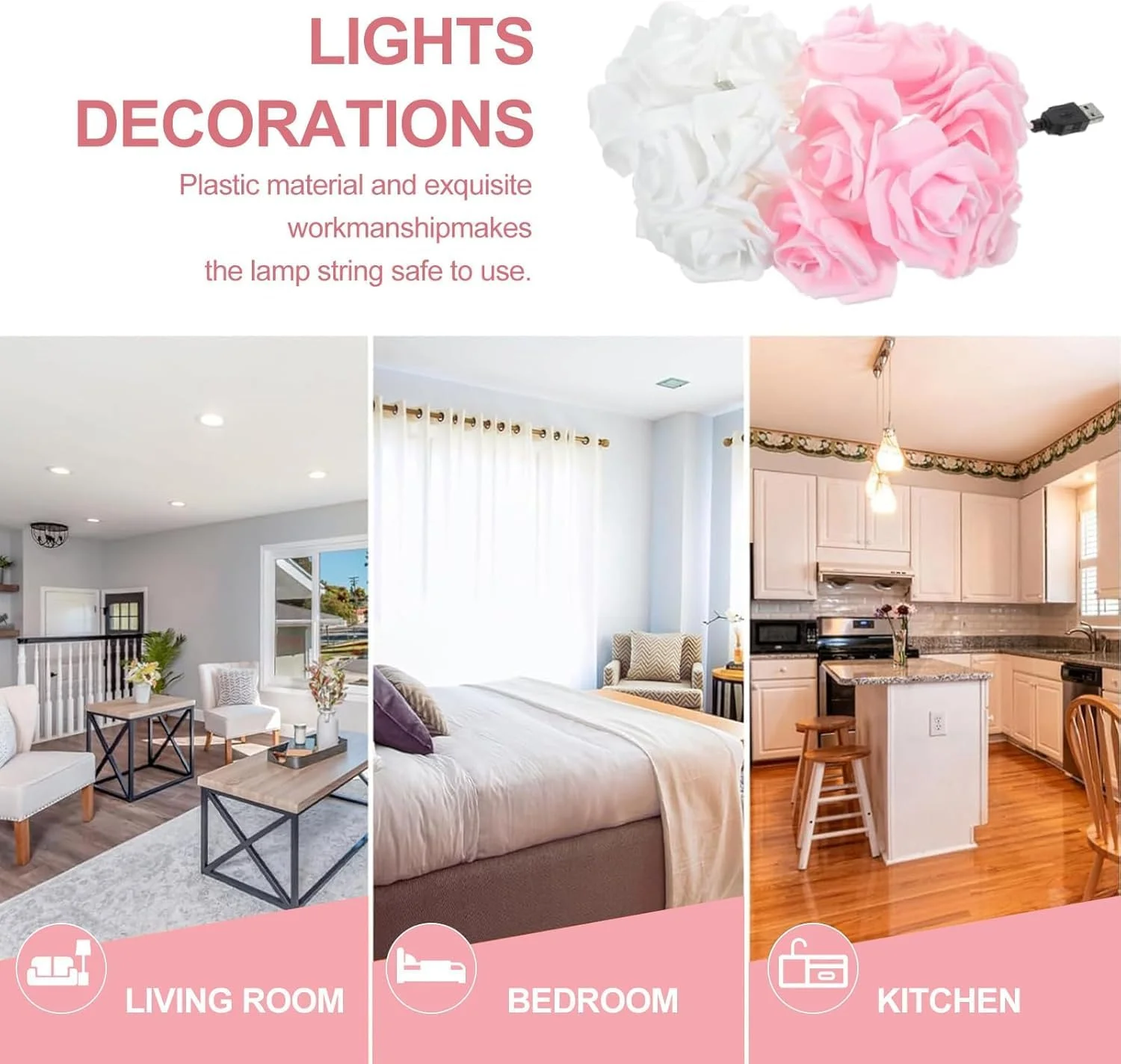 چراغهای رشتهای LED گل رز صورتی و سفید KASTWAVE، 3 متری 20 LED با باتری، ریسه گل رز مصنوعی ضد آب، دکوراسیون داخلی و خارجی برای باغ، عروسی، مهمانی، رمضان، عید چراغهای رشتهای LED گل رز صورتی و سفید KASTWAVE، 3 متری 20 LED با باتری، ریسه گل رز مصنوعی ضد آب، دکوراسیون داخلی و خارجی برای باغ، عروسی، مهمانی، رمضان، عید