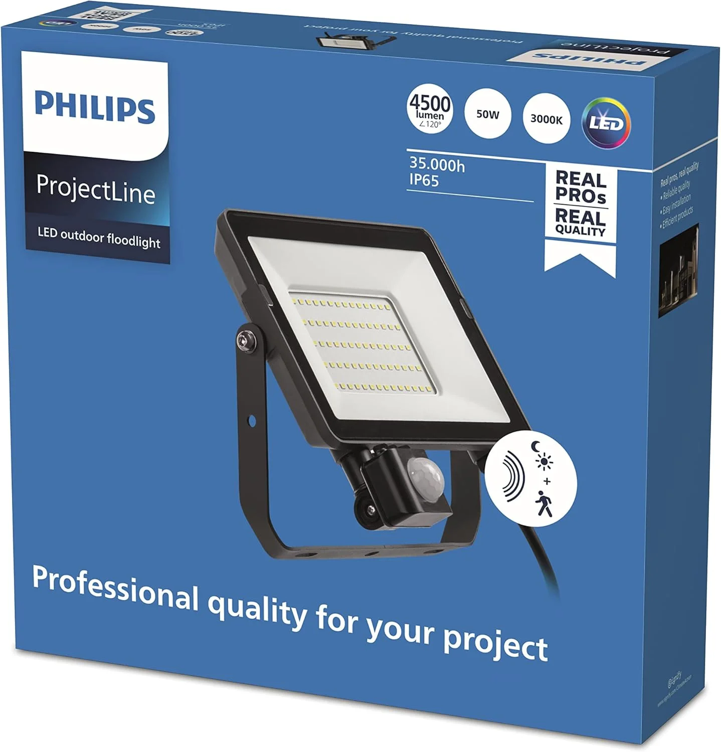 چراغ پروژکتور ال ای دی Philips Projectline با سنسور [50 وات - نور سفید 3000K] برای روشنایی تجاری فضای باز