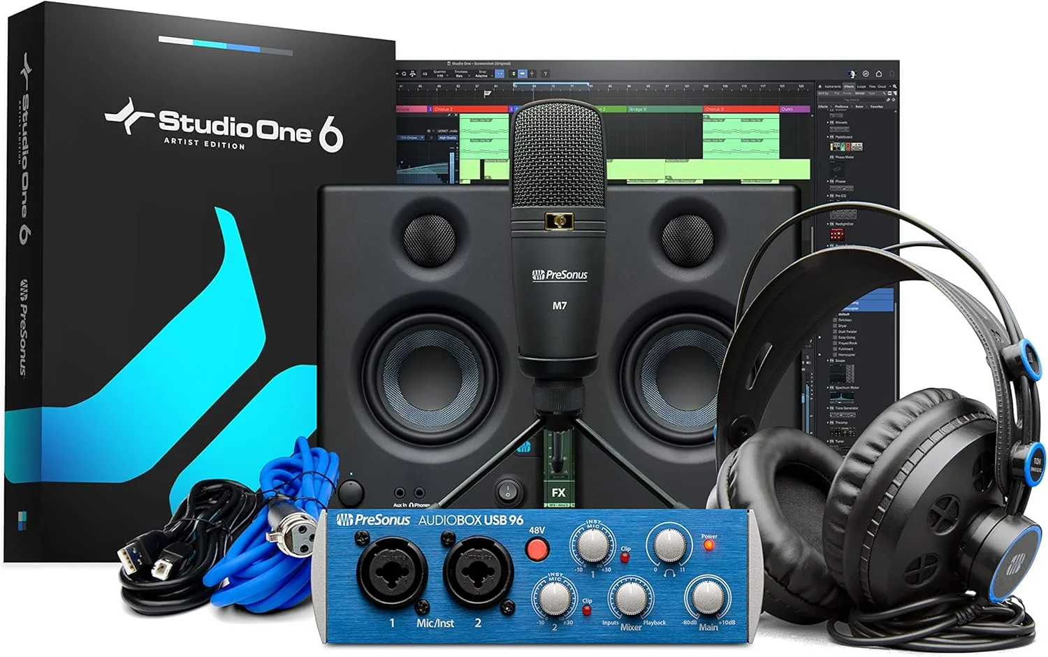 پکیج ضبط استودیویی PresonUS Black Audiobox 96 USB با اینترفیس، هدفون، میکروفون و نرم افزار Abox96K Ultimate