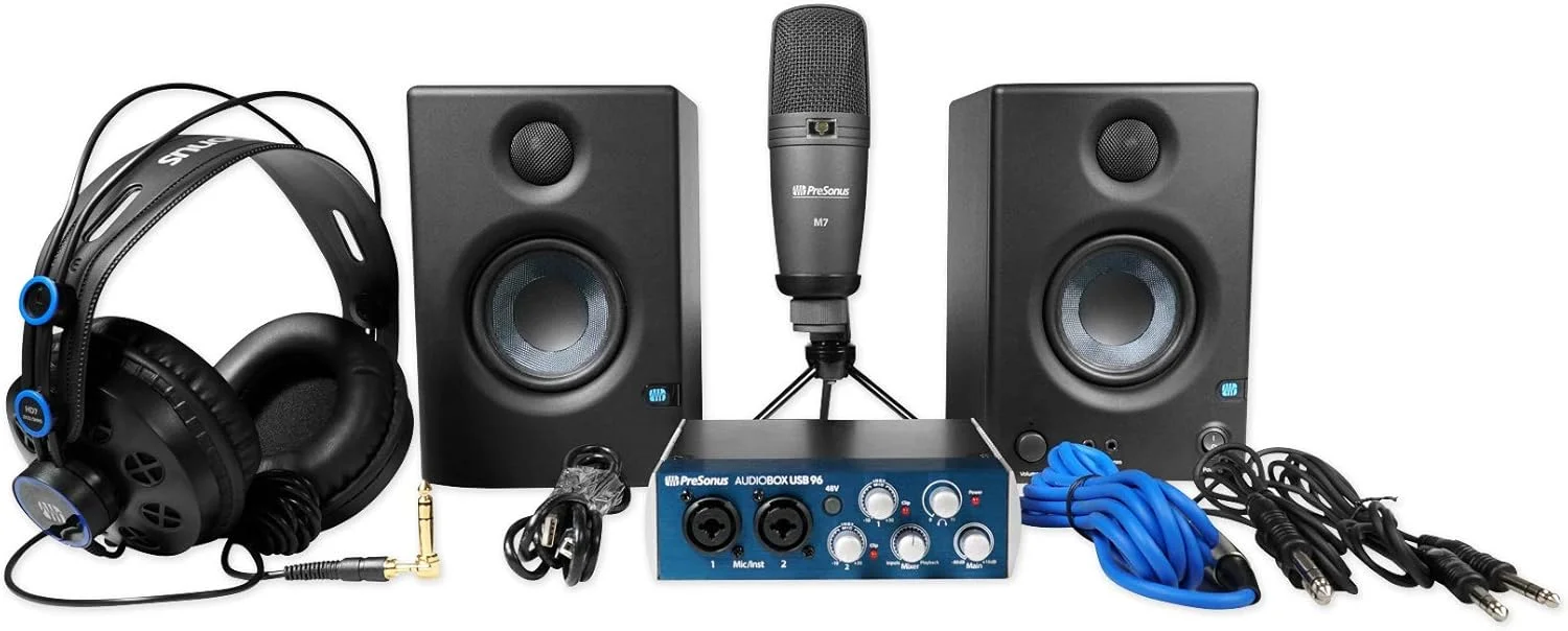 پکیج ضبط استودیویی PresonUS Black Audiobox 96 USB با اینترفیس، هدفون، میکروفون و نرم افزار Abox96K Ultimate پکیج ضبط استودیویی PresonUS Black Audiobox 96 USB با اینترفیس، هدفون، میکروفون و نرم افزار Abox96K Ultimate