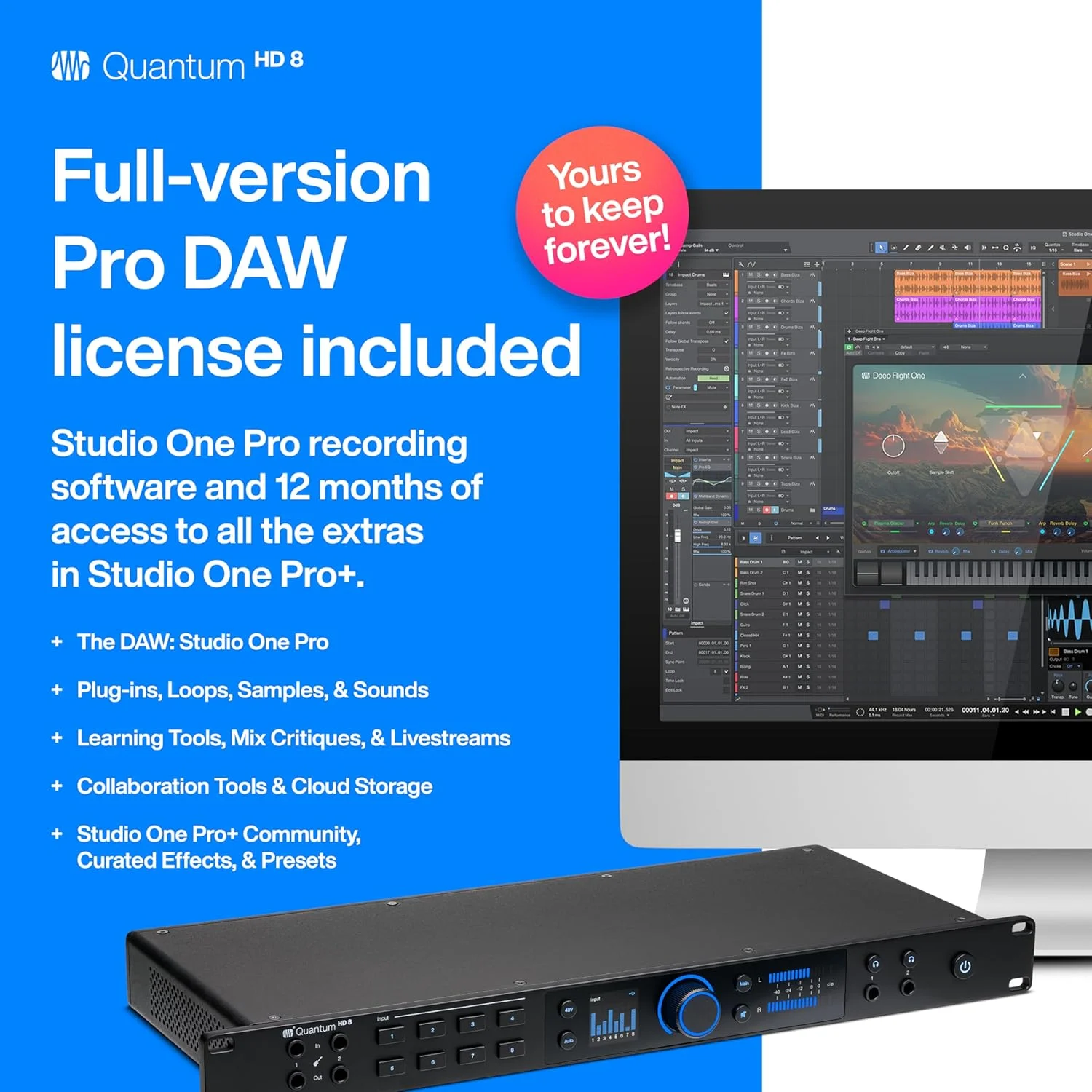 کارت صدای پریسونوس Quantum HD 8 با 26 ورودی/30 خروجی، 32 بیت / 192 کیلوهرتز USB-C به همراه Studio One Pro و عضویت 12 ماهه Studio One+ Hybrid کارت صدای پریسونوس Quantum HD 8 با 26 ورودی/30 خروجی، 32 بیت / 192 کیلوهرتز USB-C به همراه Studio One Pro و عضویت 12 ماهه Studio One+ Hybrid