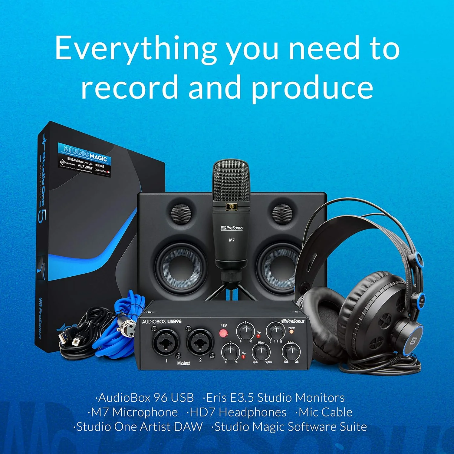 پکیج کامل استودیویی ضبط صدا PreSonus AudioBox 96 نسخه 25 سالگرد با نرم افزار Studio One Artist DAW پکیج کامل استودیویی ضبط صدا PreSonus AudioBox 96 نسخه 25 سالگرد با نرم افزار Studio One Artist DAW