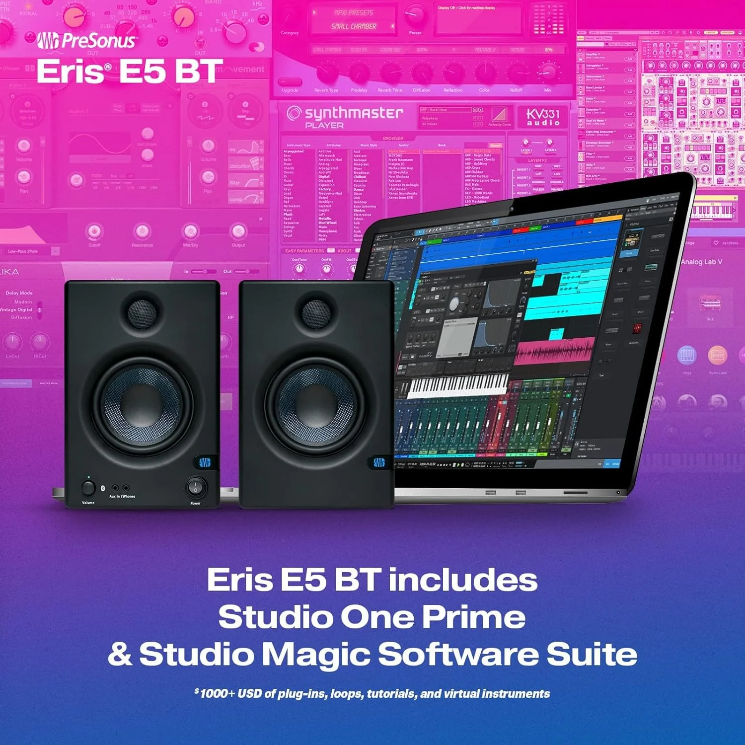 مانیتورهای استودیویی میدان نزدیک Presonus Eris E5 BT-5.25 اینچی با بلوتوث، توان 100 وات، خروجی ساب ووفر، به همراه ورودی های بالانس و آنبالانس، مشکی، E5 (جفت) (بازسازی شده) مانیتورهای استودیویی میدان نزدیک Presonus Eris E5 BT-5.25 اینچی با بلوتوث، توان 100 وات، خروجی ساب ووفر، به همراه ورودی های بالانس و آنبالانس، مشکی، E5 (جفت) (بازسازی شده)