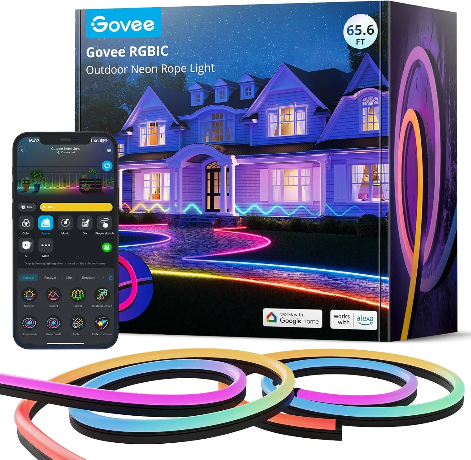 چراغهای نئون طنابی بیرونی Govee، 20 متر RGBIC ضد آب IP67، تزئینات کریسمس با 64 حالت صحنه، همگامسازی موسیقی، چراغهای LED انعطافپذیر بیرونی، چراغهای کریسمس سازگار با الکسا و دستیار گوگل چراغهای نئون طنابی بیرونی Govee، 20 متر RGBIC ضد آب IP67، تزئینات کریسمس با 64 حالت صحنه، همگامسازی موسیقی، چراغهای LED انعطافپذیر بیرونی، چراغهای کریسمس سازگار با الکسا و دستیار گوگل