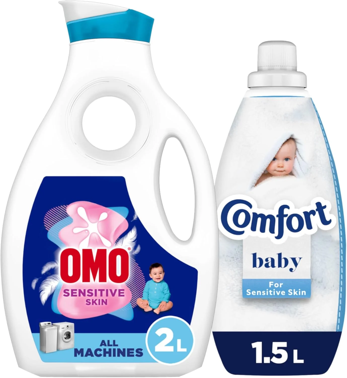 مایع لباسشویی و نرم کننده لباس امو و کامفورت، مخصوص پوست های حساس، 2 لیتر + 1.5 لیتر مایع لباسشویی و نرم کننده لباس امو و کامفورت، مخصوص پوست های حساس، 2 لیتر + 1.5 لیتر