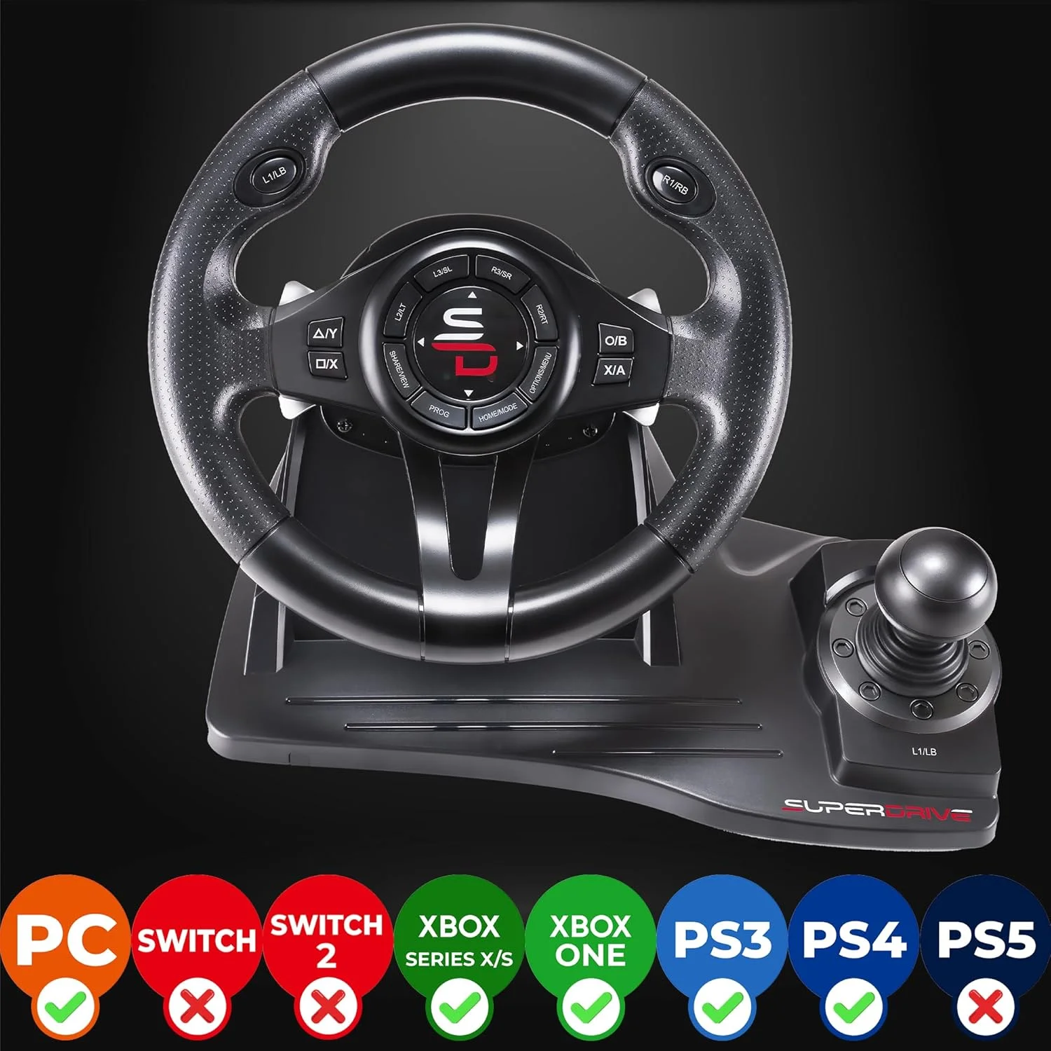 فرمان مسابقه ساب سونیک سوپردرايو - GS550 به همراه پدال، شیفتر دنده، و ویبره برای ایکس باکس سری X/S، پلی استیشن 4، ایکس باکس وان، کامپیوتر (قابل برنامه ریزی برای تمام بازی ها) (ایکس باکس سری X///) فرمان مسابقه ساب سونیک سوپردرايو - GS550 به همراه پدال، شیفتر دنده، و ویبره برای ایکس باکس سری X/S، پلی استیشن 4، ایکس باکس وان، کامپیوتر (قابل برنامه ریزی برای تمام بازی ها) (ایکس باکس سری X///)